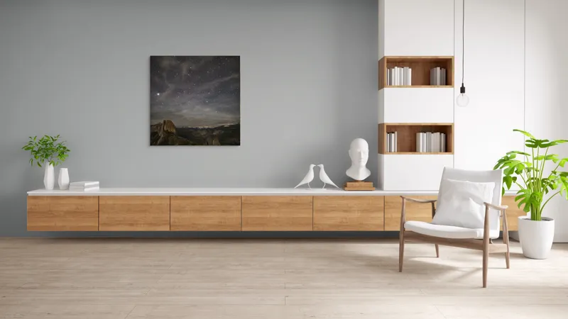 Tablou Canvas, "Cerul înstelat deasupra munților Yosemite", Stele, Cer, Munte, Noapte, Natură, Pădure, Frumusețe, Tranquilitate, 100 x 100 cm – poza 8