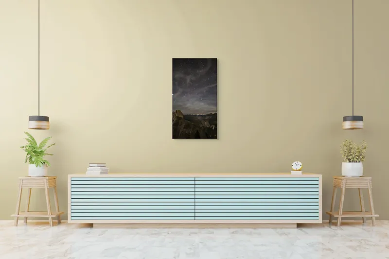 Tablou Canvas, "Cerul înstelat deasupra munților Yosemite", Stele, Cer, Munte, Noapte, Natură, Pădure, Frumusețe, Tranquilitate, 50 x 90 cm – poza 6