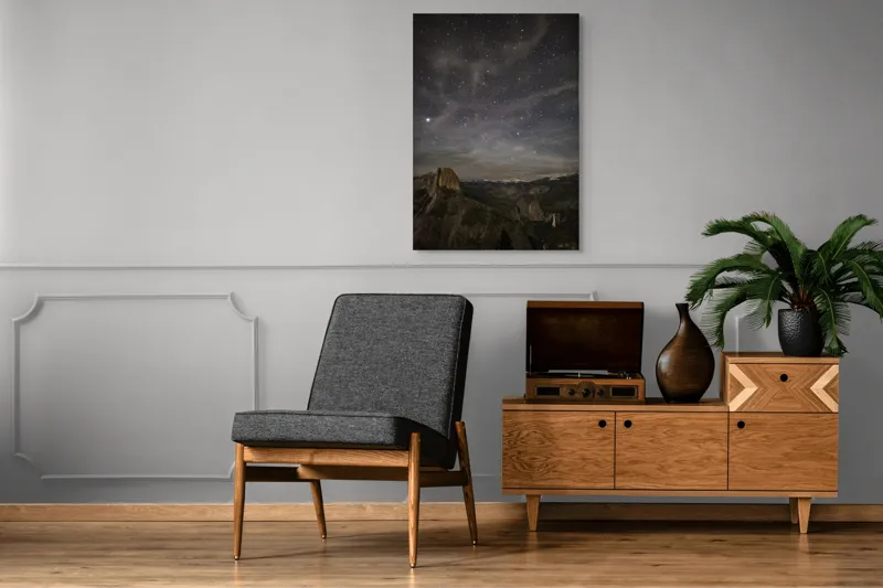 Tablou Canvas, "Cerul înstelat deasupra munților Yosemite", Stele, Cer, Munte, Noapte, Natură, Pădure, Frumusețe, Tranquilitate, 70 x 100 cm – poza 6