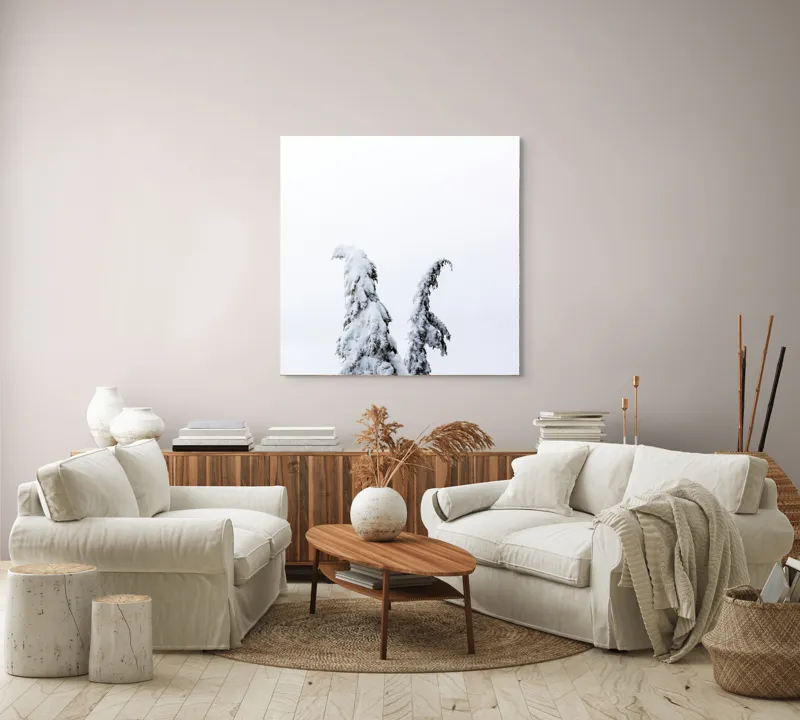 Tablou Canvas, "Arborele nins solitar în zăpadă", Copac, Zăpadă, Cer, Iarnă, Singurătate, Alb, Răceală, Natură, Frig, 100 x 100 cm – poza 3