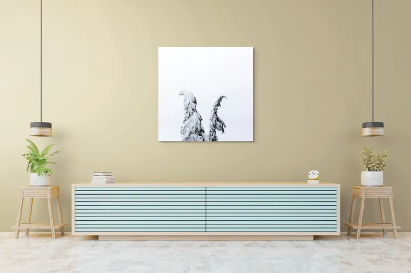 Tablou Canvas, "Arborele nins solitar în zăpadă", Copac, Zăpadă, Cer, Iarnă, Singurătate, Alb, Răceală, Natură, Frig, 100 x 100 cm – poza 5