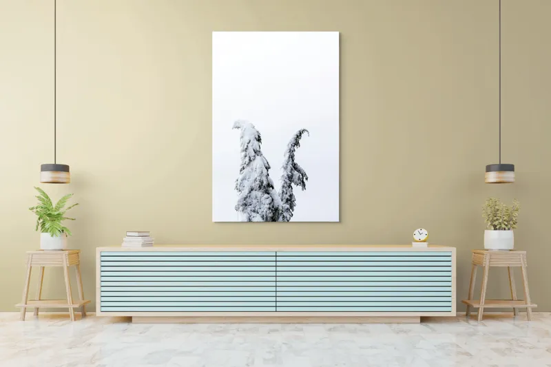 Tablou Canvas, "Arborele nins solitar în zăpadă", Copac, Zăpadă, Cer, Iarnă, Singurătate, Alb, Răceală, Natură, Frig, 100 x 150 cm – poza 4
