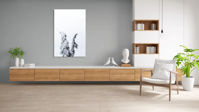 Tablou Canvas, "Arborele nins solitar în zăpadă", Copac, Zăpadă, Cer, Iarnă, Singurătate, Alb, Răceală, Natură, Frig, 100 x 150 cm – poza 8