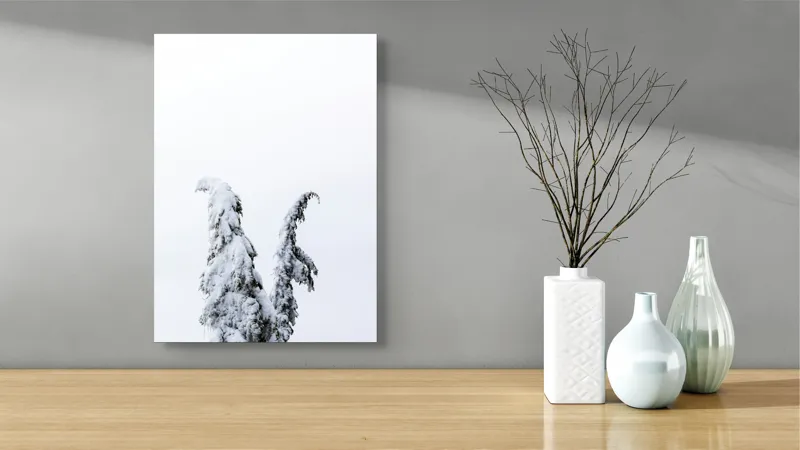 Tablou Canvas, "Arborele nins solitar în zăpadă", Copac, Zăpadă, Cer, Iarnă, Singurătate, Alb, Răceală, Natură, Frig, 39 x 54 cm – poza 4