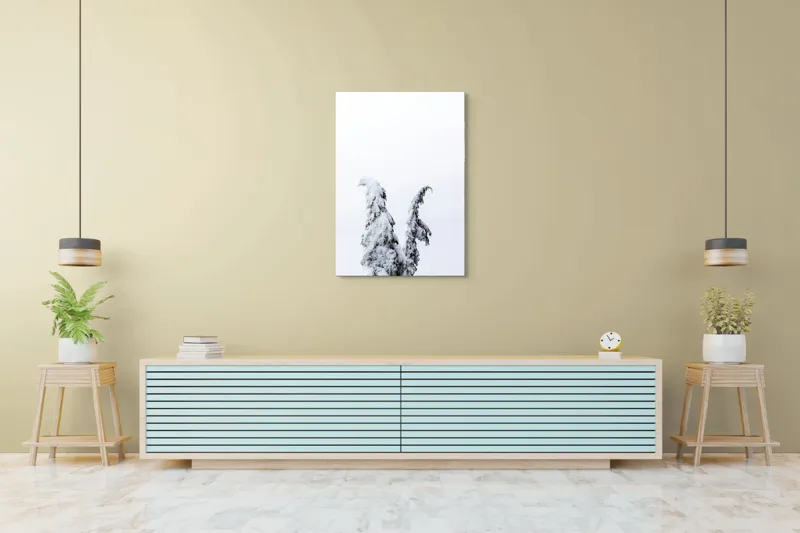Tablou Canvas, "Arborele nins solitar în zăpadă", Copac, Zăpadă, Cer, Iarnă, Singurătate, Alb, Răceală, Natură, Frig, 70 x 100 cm – poza 5