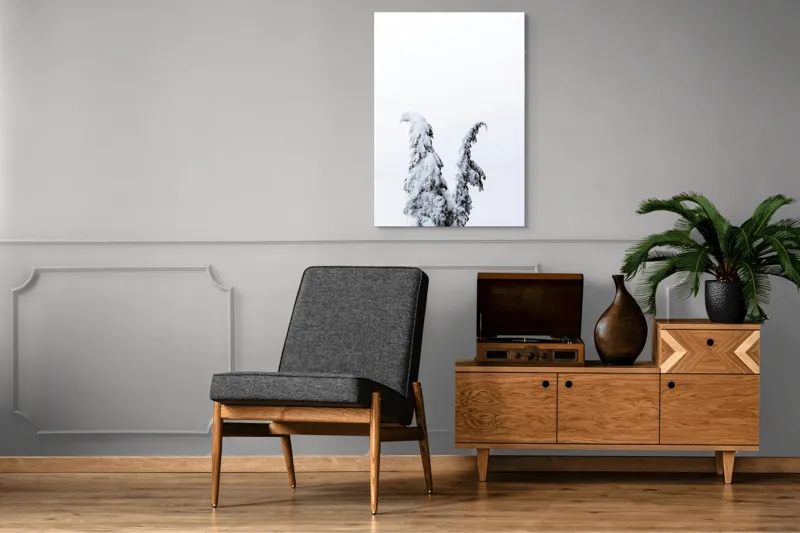 Tablou Canvas, "Arborele nins solitar în zăpadă", Copac, Zăpadă, Cer, Iarnă, Singurătate, Alb, Răceală, Natură, Frig, 70 x 100 cm – poza 6