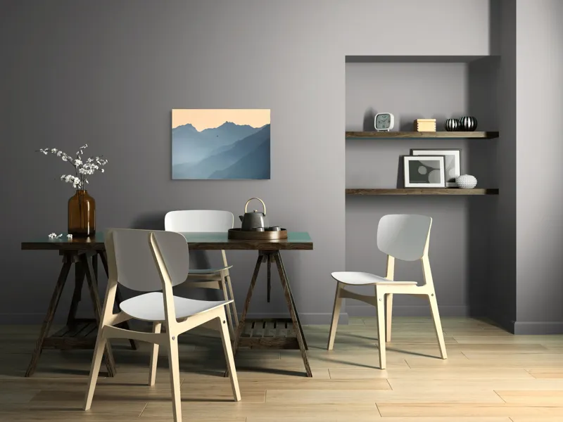 Tablou Canvas, "Plimbare cu balonul printre munți", Munte, Ceață, Balon, Răsărit, Liniște, Vârfuri, Siluetă, Cer, Pitoresc, Albastru, 70 x 50 cm – poza 5