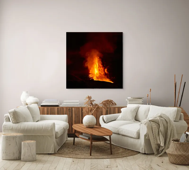 Tablou Canvas, "Erupția vulcanului în noapte misterioasă", Foc, Erupție, Lumină, Noapte, Căldură, Natură, Spectacol, Energie, Intensitate, Forță, 100 x 100 cm – poza 3