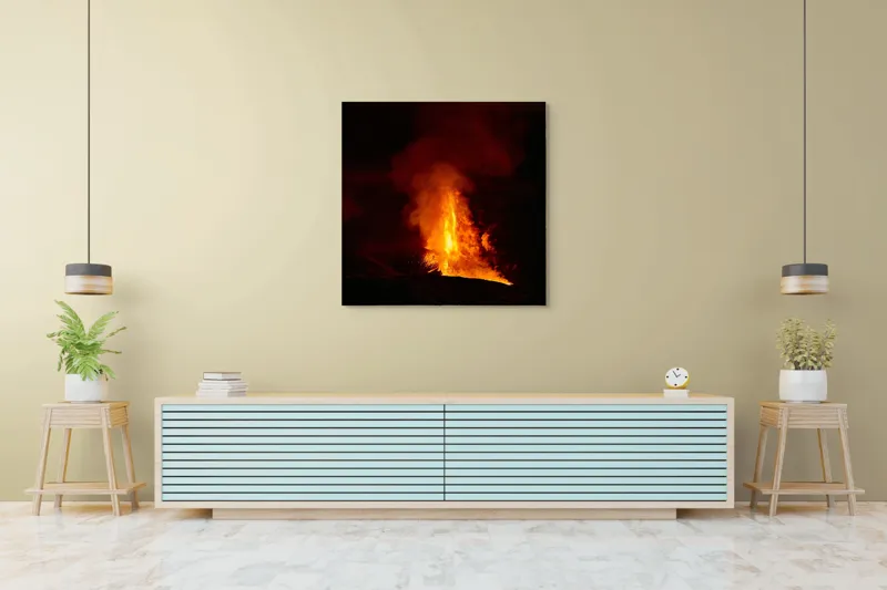 Tablou Canvas, "Erupția vulcanului în noapte misterioasă", Foc, Erupție, Lumină, Noapte, Căldură, Natură, Spectacol, Energie, Intensitate, Forță, 100 x 100 cm – poza 5
