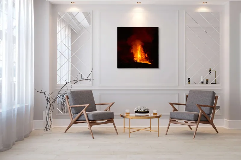 Tablou Canvas, "Erupția vulcanului în noapte misterioasă", Foc, Erupție, Lumină, Noapte, Căldură, Natură, Spectacol, Energie, Intensitate, Forță, 100 x 100 cm – poza 7