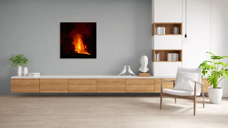 Tablou Canvas, "Erupția vulcanului în noapte misterioasă", Foc, Erupție, Lumină, Noapte, Căldură, Natură, Spectacol, Energie, Intensitate, Forță, 100 x 100 cm – poza 8