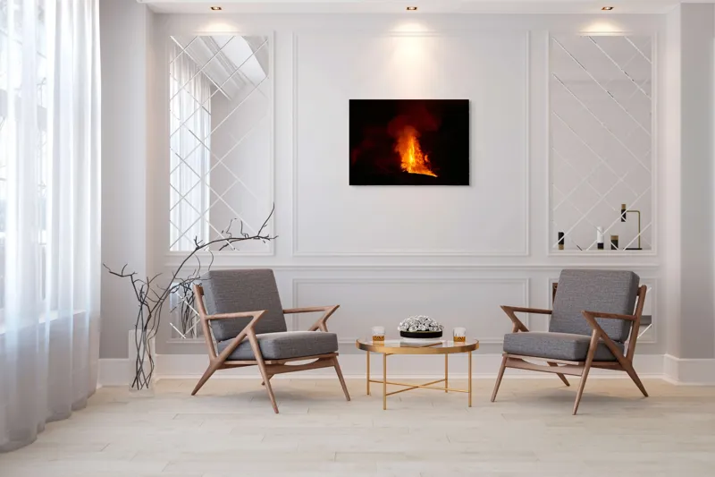 Tablou Canvas, "Erupția vulcanului în noapte misterioasă", Foc, Erupție, Lumină, Noapte, Căldură, Natură, Spectacol, Energie, Intensitate, Forță, 100 x 70 cm – poza 5