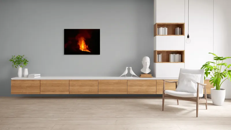 Tablou Canvas, "Erupția vulcanului în noapte misterioasă", Foc, Erupție, Lumină, Noapte, Căldură, Natură, Spectacol, Energie, Intensitate, Forță, 100 x 70 cm – poza 6