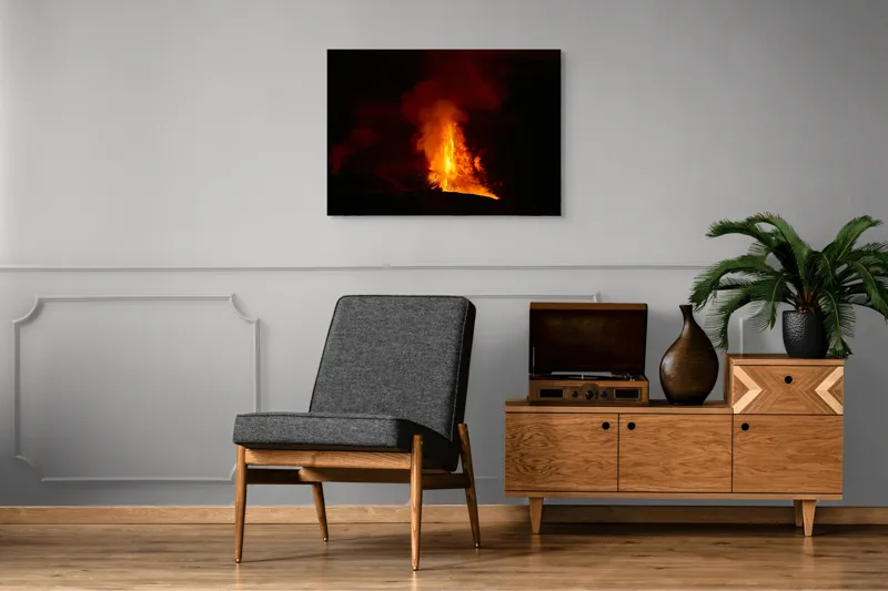Tablou Canvas, "Erupția vulcanului în noapte misterioasă", Foc, Erupție, Lumină, Noapte, Căldură, Natură, Spectacol, Energie, Intensitate, Forță, 100 x 70 cm – poza 8