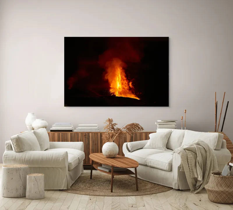 Tablou Canvas, "Erupția vulcanului în noapte misterioasă", Foc, Erupție, Lumină, Noapte, Căldură, Natură, Spectacol, Energie, Intensitate, Forță, 150 x 100 cm – poza 3