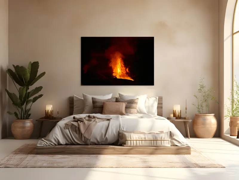Tablou Canvas, "Erupția vulcanului în noapte misterioasă", Foc, Erupție, Lumină, Noapte, Căldură, Natură, Spectacol, Energie, Intensitate, Forță, 150 x 100 cm – poza 4