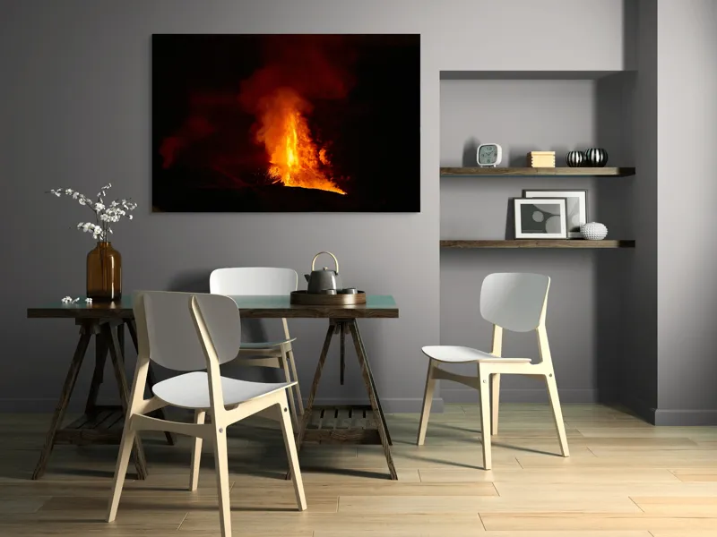 Tablou Canvas, "Erupția vulcanului în noapte misterioasă", Foc, Erupție, Lumină, Noapte, Căldură, Natură, Spectacol, Energie, Intensitate, Forță, 150 x 100 cm – poza 5