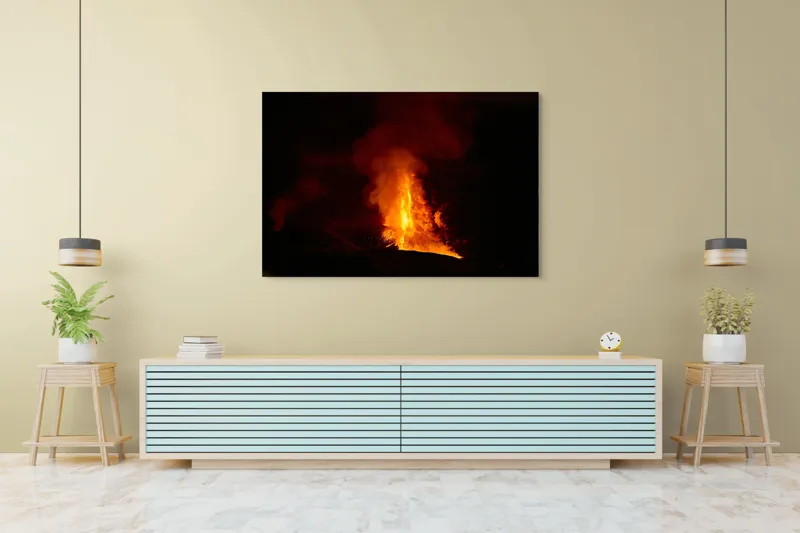 Tablou Canvas, "Erupția vulcanului în noapte misterioasă", Foc, Erupție, Lumină, Noapte, Căldură, Natură, Spectacol, Energie, Intensitate, Forță, 150 x 100 cm – poza 6