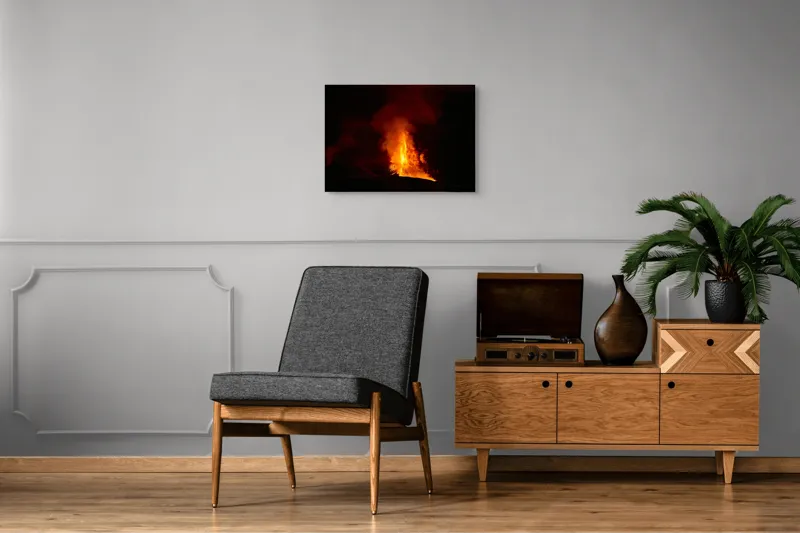 Tablou Canvas, "Erupția vulcanului în noapte misterioasă", Foc, Erupție, Lumină, Noapte, Căldură, Natură, Spectacol, Energie, Intensitate, Forță, 70 x 50 cm – poza 4