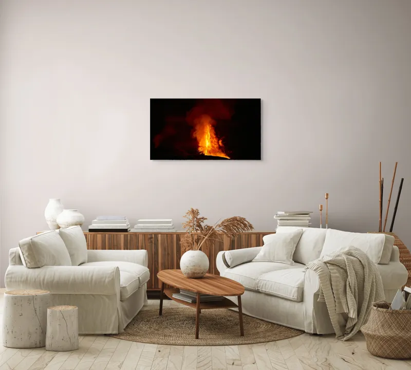 Tablou Canvas, "Erupția vulcanului în noapte misterioasă", Foc, Erupție, Lumină, Noapte, Căldură, Natură, Spectacol, Energie, Intensitate, Forță, 90 x 50 cm – poza 4