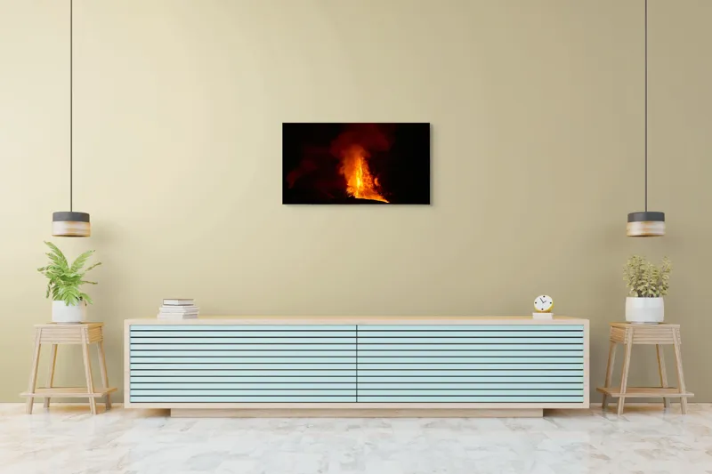 Tablou Canvas, "Erupția vulcanului în noapte misterioasă", Foc, Erupție, Lumină, Noapte, Căldură, Natură, Spectacol, Energie, Intensitate, Forță, 90 x 50 cm – poza 5
