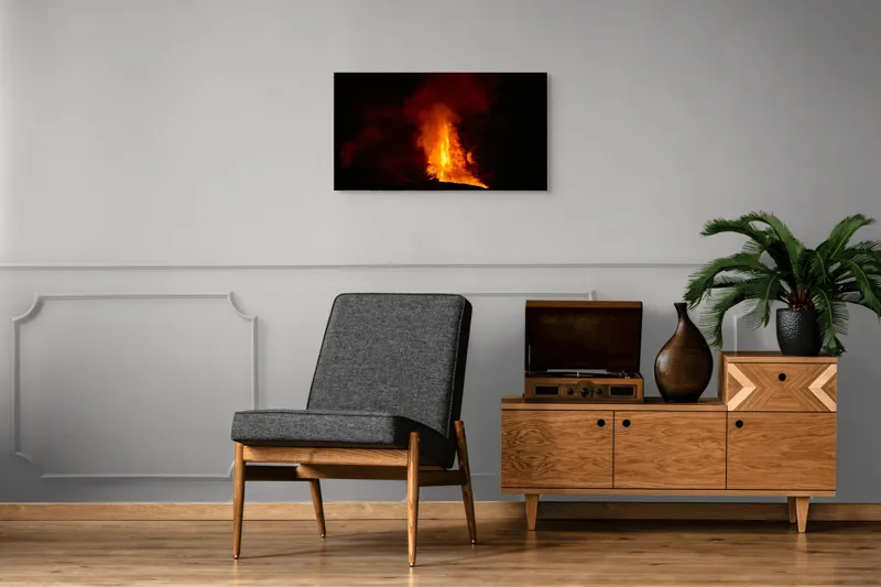 Tablou Canvas, "Erupția vulcanului în noapte misterioasă", Foc, Erupție, Lumină, Noapte, Căldură, Natură, Spectacol, Energie, Intensitate, Forță, 90 x 50 cm – poza 6