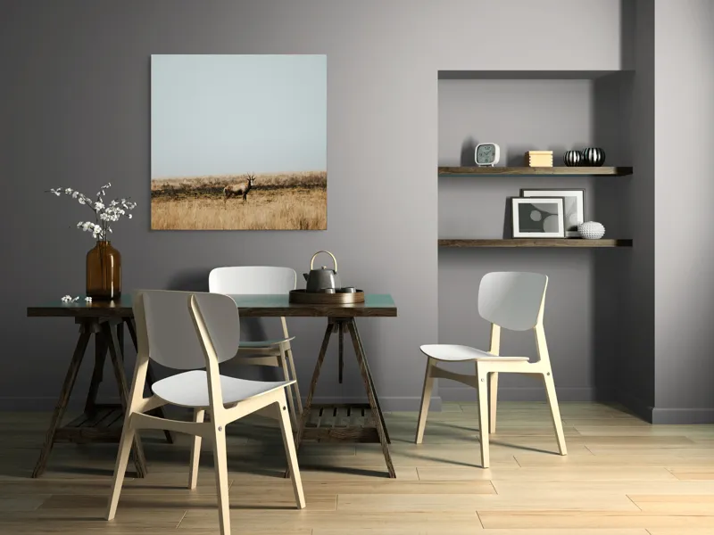 Tablou Canvas, "Cerbul singuratic în savana pustie", Cer, Cerb, Câmpie, Solitudine, Natură, Serenitate, Peisaj, Calm, Izolare, Pajiște, 100 x 100 cm – poza 6