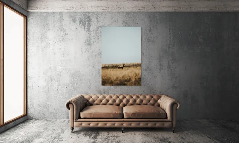 Tablou Canvas, "Cerbul singuratic în savana pustie", Cer, Cerb, Câmpie, Solitudine, Natură, Serenitate, Peisaj, Calm, Izolare, Pajiște, 100 x 150 cm – poza 6