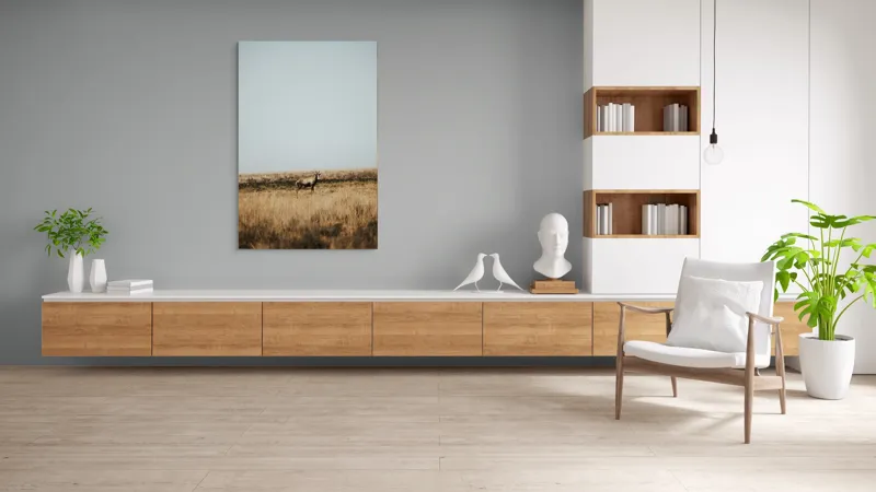 Tablou Canvas, "Cerbul singuratic în savana pustie", Cer, Cerb, Câmpie, Solitudine, Natură, Serenitate, Peisaj, Calm, Izolare, Pajiște, 100 x 150 cm – poza 8