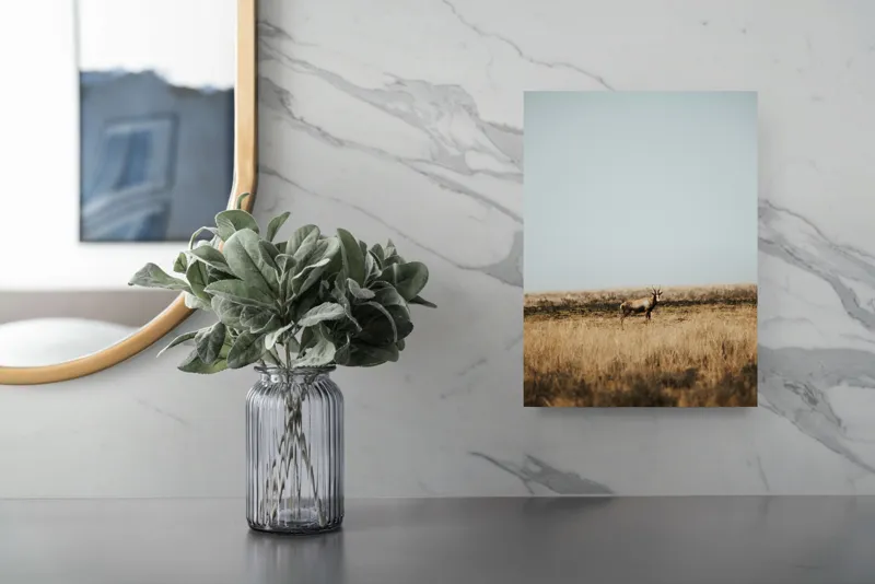 Tablou Canvas, "Cerbul singuratic în savana pustie", Cer, Cerb, Câmpie, Solitudine, Natură, Serenitate, Peisaj, Calm, Izolare, Pajiște, 26 x 39 cm – poza 4