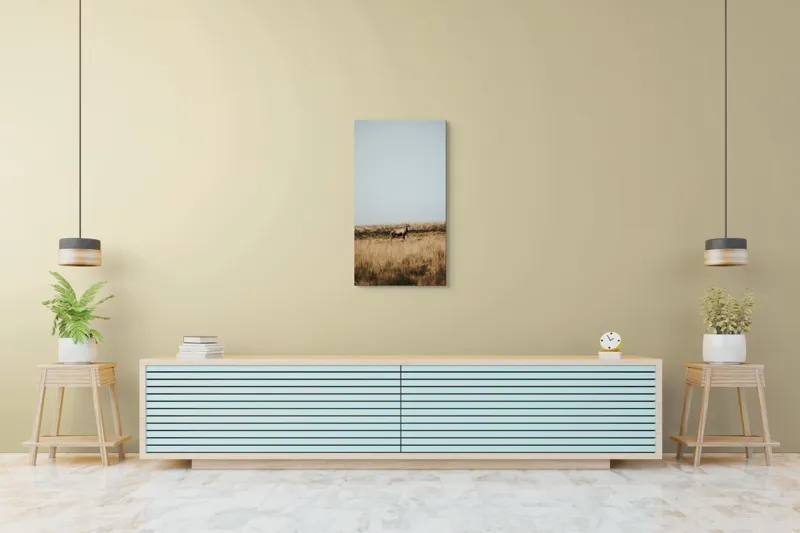 Tablou Canvas, "Cerbul singuratic în savana pustie", Cer, Cerb, Câmpie, Solitudine, Natură, Serenitate, Peisaj, Calm, Izolare, Pajiște, 50 x 90 cm – poza 6