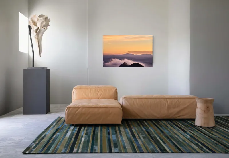Tablou Canvas, "Cer senin la asfințit peste munți", Cer, Nori, Munți, Apus, Lumină, Peisaj, Siluetă, Calm, Natură, Vedere., 90 x 50 cm – poza 8