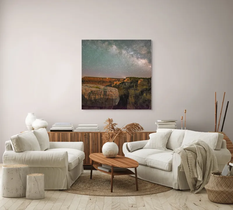 Tablou Canvas, "Calea Lactee peste Marele Canion", Stele, Cer, Canion, Noapte, Fascinație, Natură, Mister, Grandios, Frumusețe, 100 x 100 cm – poza 3