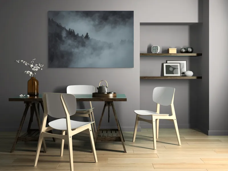 Tablou Canvas, "Pădurea cufundată în ceață albăstruie", Ceață, Pădure, Mister, Tăcere, Umbre, Întuneric, Liniște, Vârfuri, Melancolie, Natură, 150 x 100 cm – poza 5