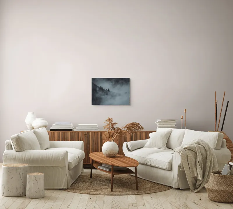 Tablou Canvas, "Pădurea cufundată în ceață albăstruie", Ceață, Pădure, Mister, Tăcere, Umbre, Întuneric, Liniște, Vârfuri, Melancolie, Natură, 54 x 39 cm – poza 5