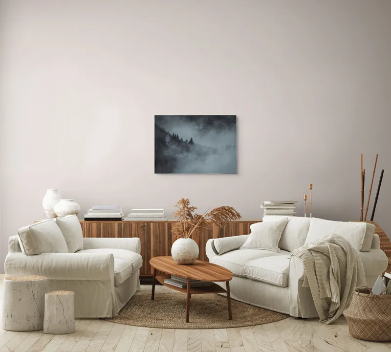Tablou Canvas, "Pădurea cufundată în ceață albăstruie", Ceață, Pădure, Mister, Tăcere, Umbre, Întuneric, Liniște, Vârfuri, Melancolie, Natură, 70 x 50 cm – poza 6