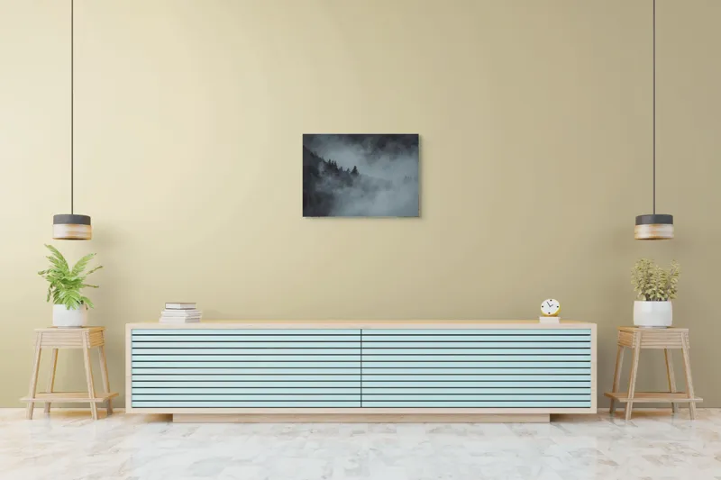 Tablou Canvas, "Pădurea cufundată în ceață albăstruie", Ceață, Pădure, Mister, Tăcere, Umbre, Întuneric, Liniște, Vârfuri, Melancolie, Natură, 70 x 50 cm – poza 7