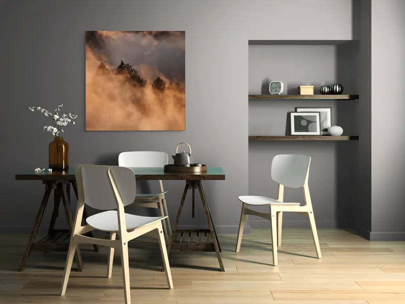 Tablou Canvas, "Misterul pădurii încremenite în ceață", Nor, Aur, Pădure, Mister, Lumină, Umbre, Vârfuri, Ceață, Apus, Natură, 100 x 100 cm – poza 6