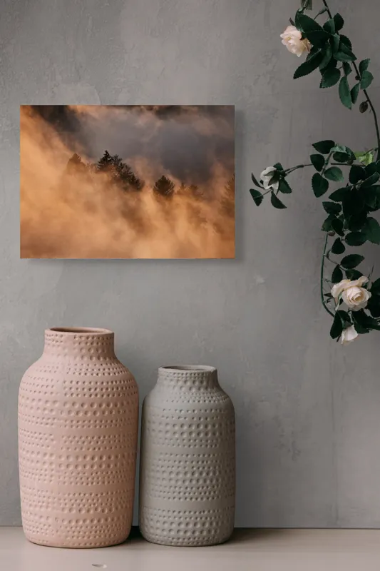 Tablou Canvas, "Misterul pădurii încremenite în ceață", Nor, Aur, Pădure, Mister, Lumină, Umbre, Vârfuri, Ceață, Apus, Natură, 54 x 39 cm – poza 8