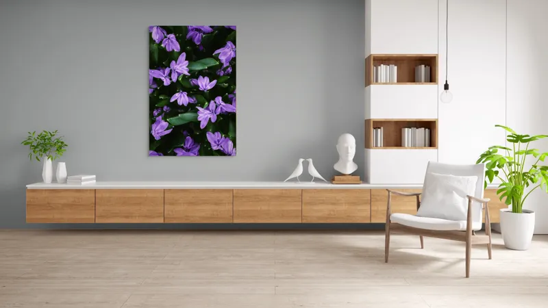 Tablou Canvas, "Splendoarea purpurie a primăverii", Flori, Violete, Petale, Natură, Verdeață, Frumusețe, Delicatețe, Prospețime, Primăvară, Eleganță, 100 x 150 cm – poza 8