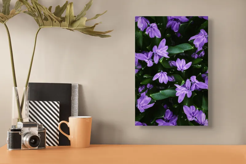 Tablou Canvas, "Splendoarea purpurie a primăverii", Flori, Violete, Petale, Natură, Verdeață, Frumusețe, Delicatețe, Prospețime, Primăvară, Eleganță, 26 x 39 cm – poza 3