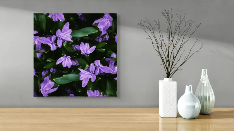 Tablou Canvas, "Splendoarea purpurie a primăverii", Flori, Violete, Petale, Natură, Verdeață, Frumusețe, Delicatețe, Prospețime, Primăvară, Eleganță, 50 x 50 cm – poza 3