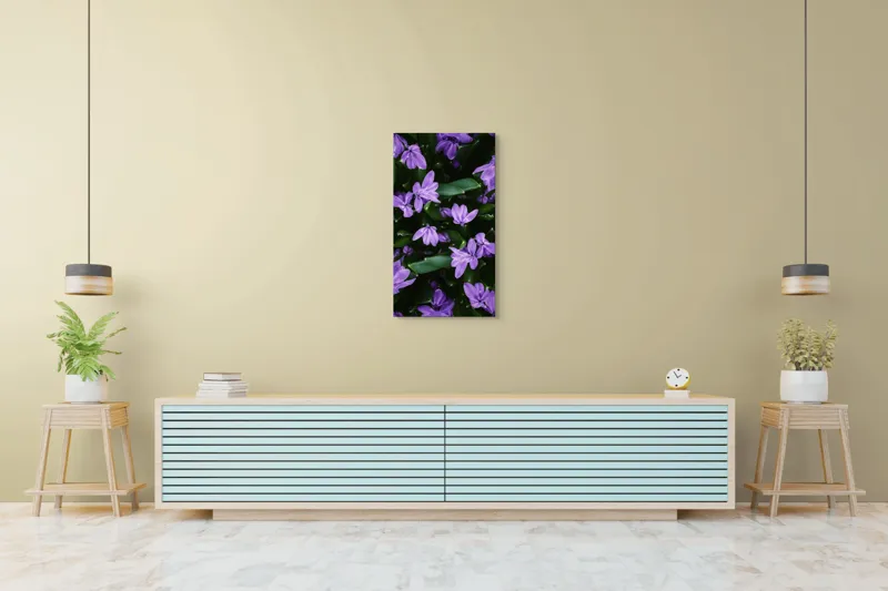 Tablou Canvas, "Splendoarea purpurie a primăverii", Flori, Violete, Petale, Natură, Verdeață, Frumusețe, Delicatețe, Prospețime, Primăvară, Eleganță, 50 x 90 cm – poza 6