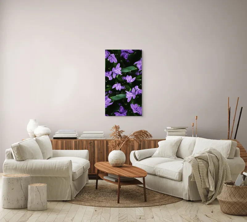 Tablou Canvas, "Splendoarea purpurie a primăverii", Flori, Violete, Petale, Natură, Verdeață, Frumusețe, Delicatețe, Prospețime, Primăvară, Eleganță, 50 x 90 cm – poza 7