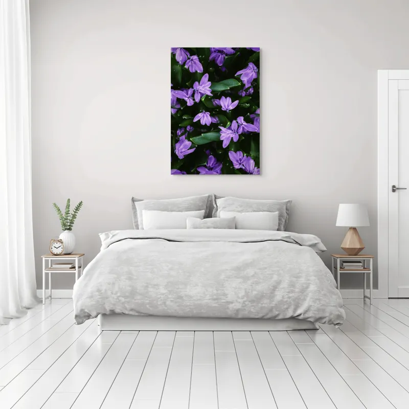 Tablou Canvas, "Splendoarea purpurie a primăverii", Flori, Violete, Petale, Natură, Verdeață, Frumusețe, Delicatețe, Prospețime, Primăvară, Eleganță, 70 x 100 cm – poza 3