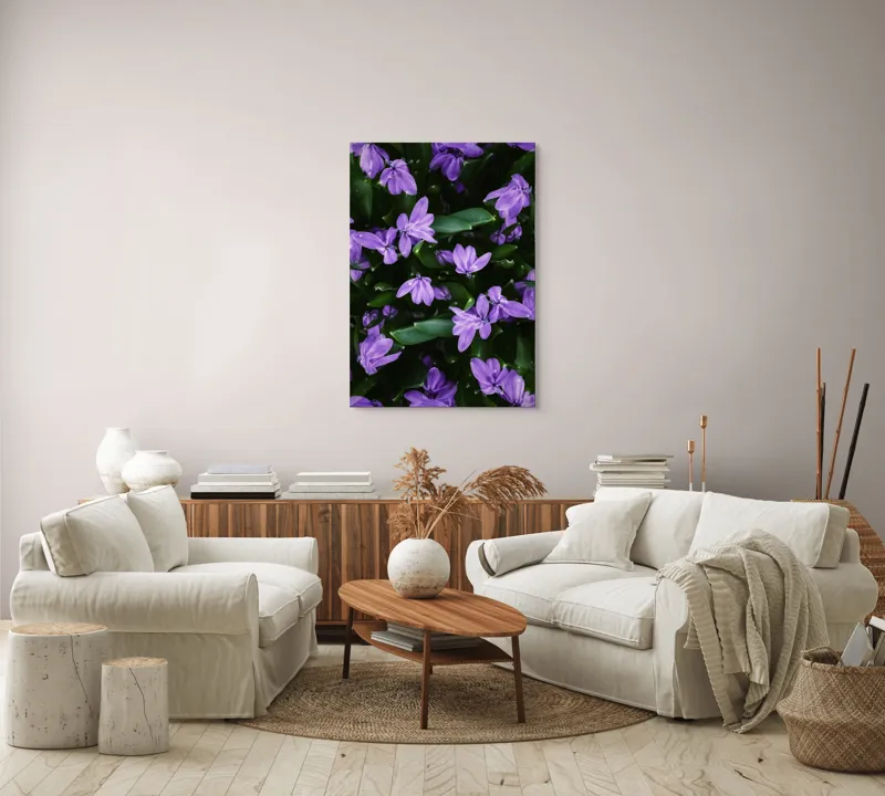 Tablou Canvas, "Splendoarea purpurie a primăverii", Flori, Violete, Petale, Natură, Verdeață, Frumusețe, Delicatețe, Prospețime, Primăvară, Eleganță, 70 x 100 cm – poza 4