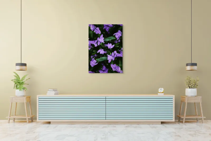 Tablou Canvas, "Splendoarea purpurie a primăverii", Flori, Violete, Petale, Natură, Verdeață, Frumusețe, Delicatețe, Prospețime, Primăvară, Eleganță, 70 x 100 cm – poza 5