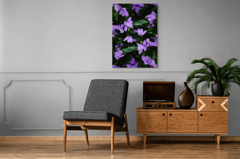 Tablou Canvas, "Splendoarea purpurie a primăverii", Flori, Violete, Petale, Natură, Verdeață, Frumusețe, Delicatețe, Prospețime, Primăvară, Eleganță, 70 x 100 cm – poza 6