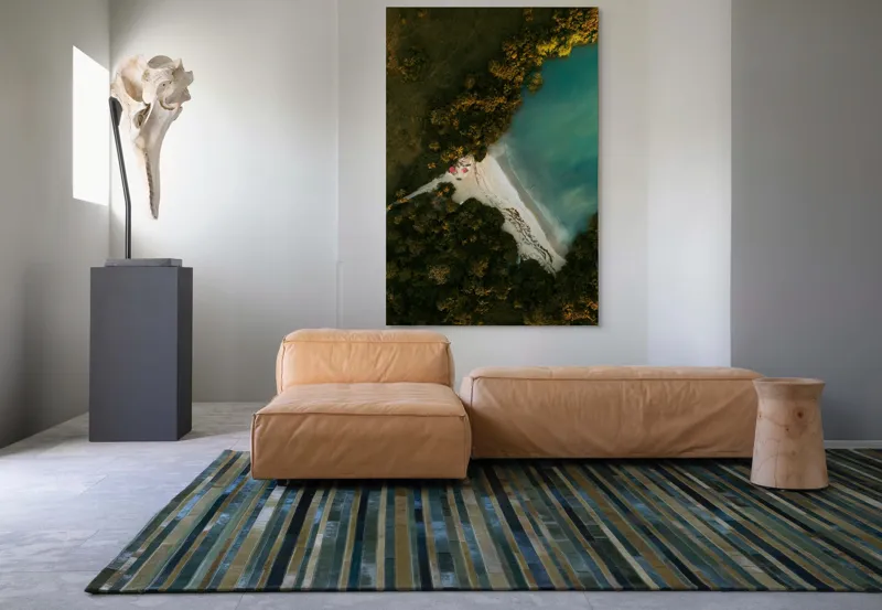 Tablou Canvas, "Tărâm de vis la marginea apei", Plajă, Apă, Verdeață, Copaci, Vedere, Aerială, Peisaj, Nisip, Natură, Tranquilitate, 100 x 150 cm – poza 7