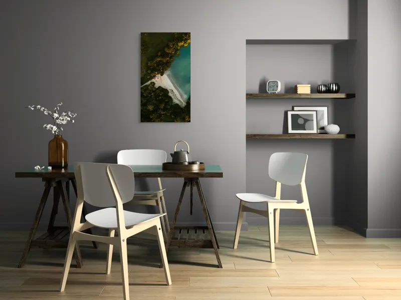 Tablou Canvas, "Tărâm de vis la marginea apei", Plajă, Apă, Verdeață, Copaci, Vedere, Aerială, Peisaj, Nisip, Natură, Tranquilitate, 50 x 90 cm – poza 4